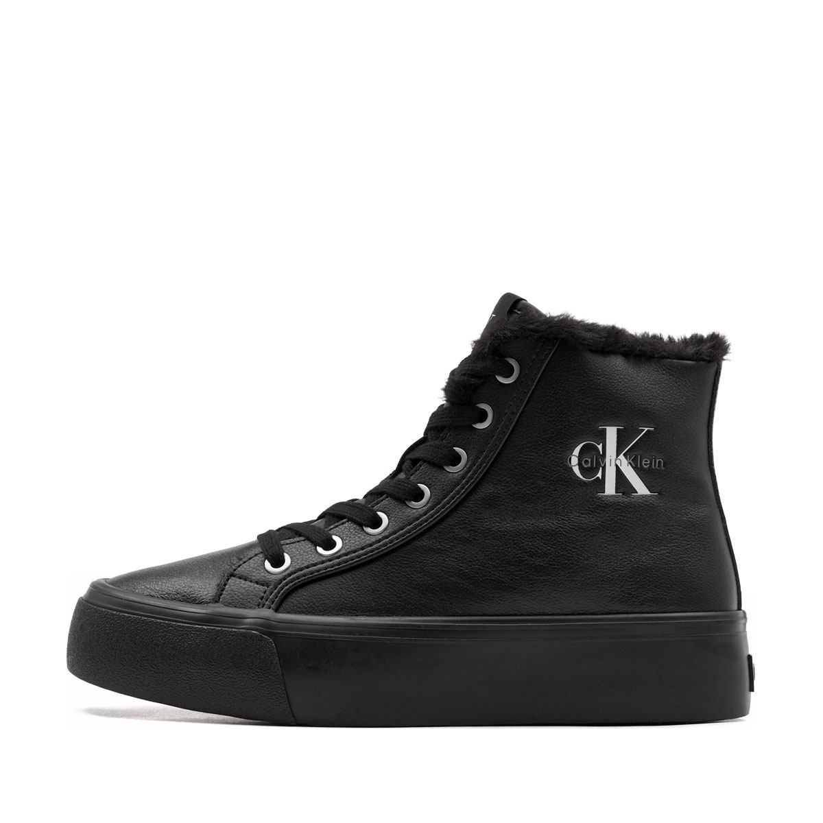 Calvin Klein Vulc Flatform Mid LaceUp Leather Fur Teniși damă HW0HW032340GJ