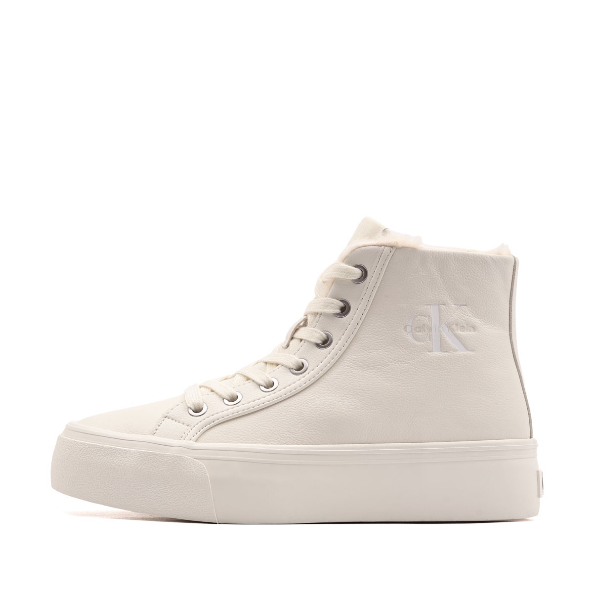 Calvin Klein Vulc Flatform Mid LaceUp Leather Fur Teniși damă HW0HW03234YBJ