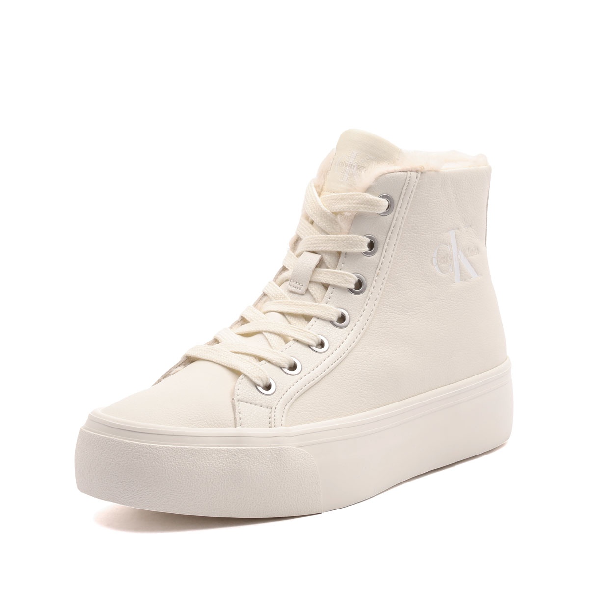 Calvin Klein Vulc Flatform Mid LaceUp Leather Fur Teniși damă HW0HW03234YBJ